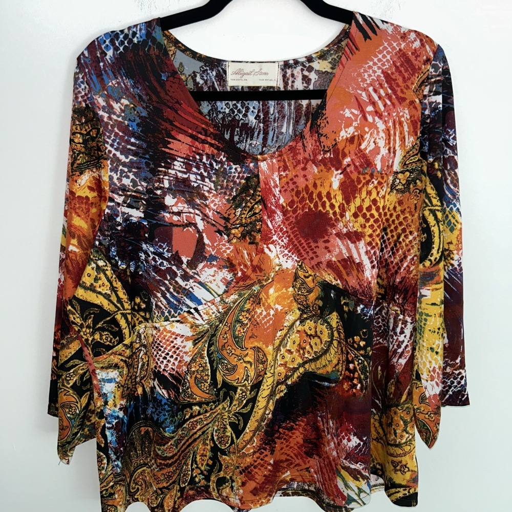 Abigail Star Women's XL Multicolor Abstract Print Blouse‎ Polyester 3/4 Sleeves